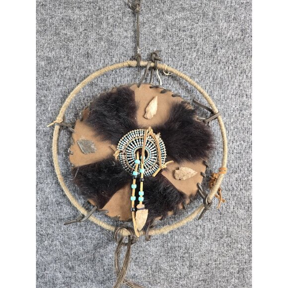 Native American Style Dream Catcher Leather Fur Decor Tribal Wall Art - Picture 1 of 8